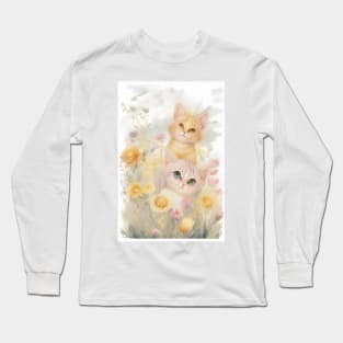 Yellow Cats in the Flower Garden Long Sleeve T-Shirt